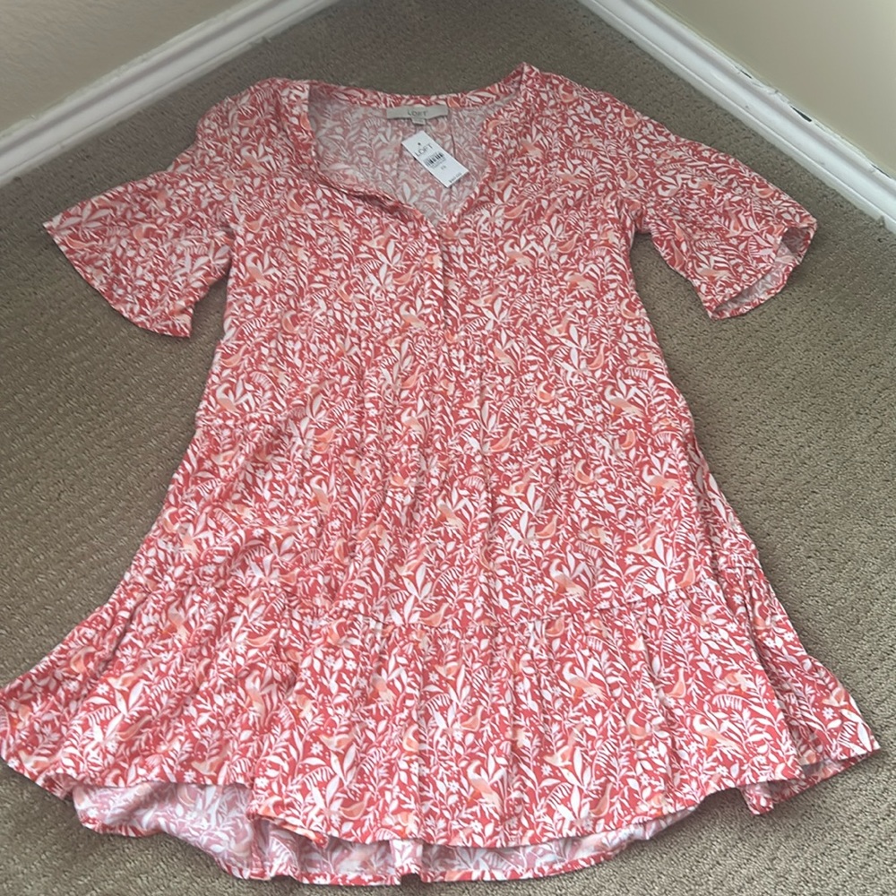 NEW LOFT xs pink and white dress